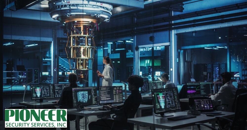 Futuristic abstract representation of an AI-powered quantum computing core or next-generation data center, illustrating advanced algorithms and secure, high-speed data flow.